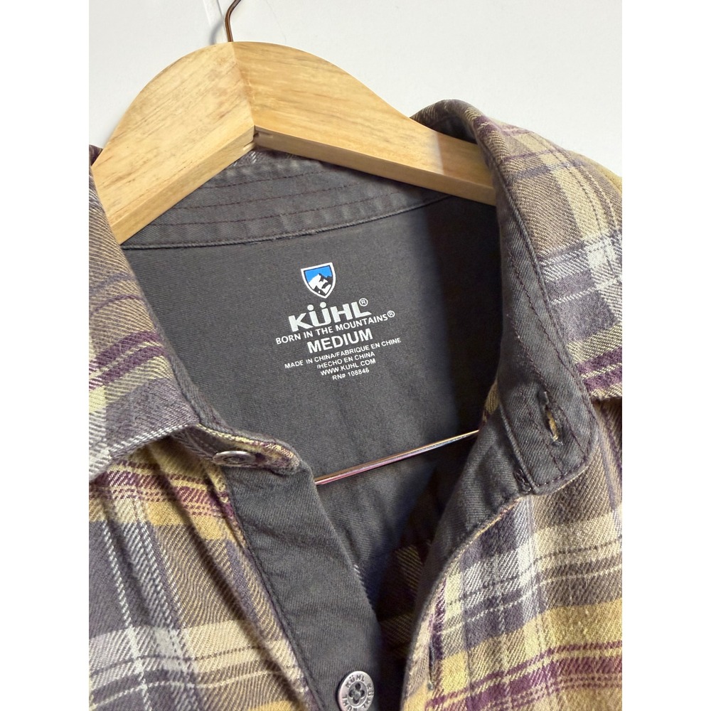 KUHL Button Down Shirt Medium Olive Green Plaid Cotton Tencel Long Sleeve Mens